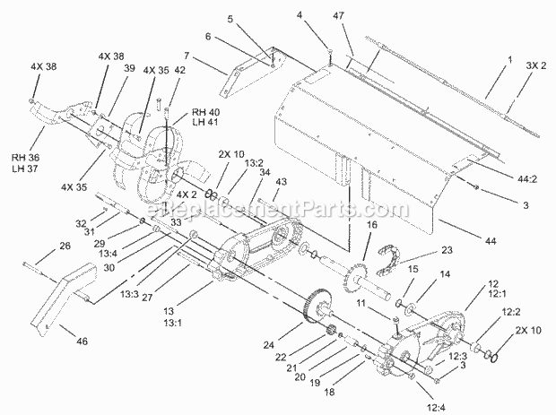 Toro 79484 (240000001-240999999) 36in Tiller, Xt Series Garden Tractors, 2004 Tiller Gear Case Assembly Diagram