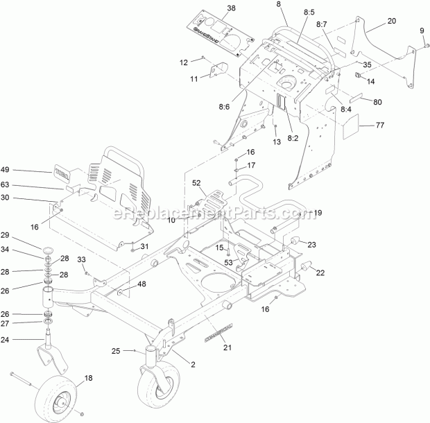 Toro 79504 (400000000-999999999) Grandstand Mower, With 48in Turbo Force Cutting Unit, 2017 Frame Assembly Diagram