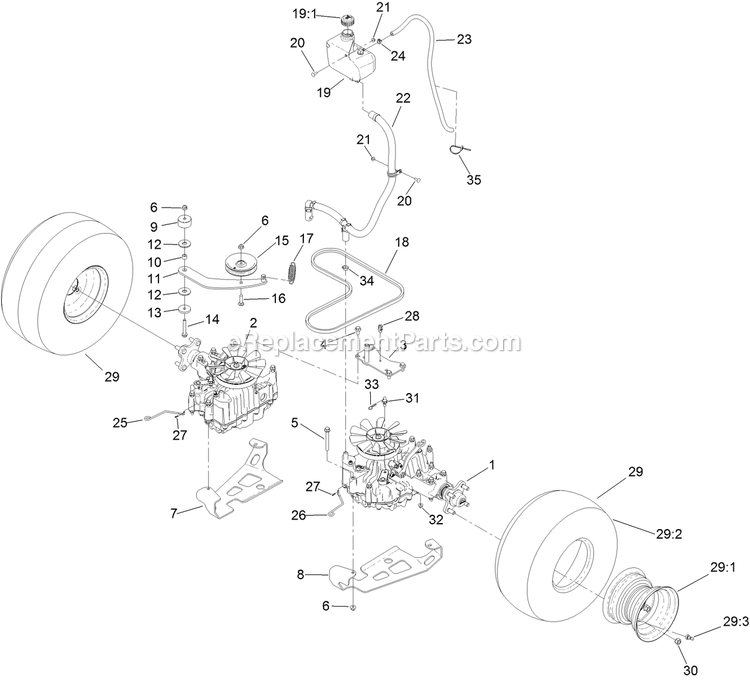 Toro 79505 (402885000-404314999) With 52in Turbo Force Cutting Unit GrandStand Mower Ground Drive Assembly Diagram