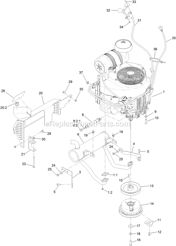 Toro 79505 (402885000-404314999) With 52in Turbo Force Cutting Unit GrandStand Mower Engine Assembly Diagram