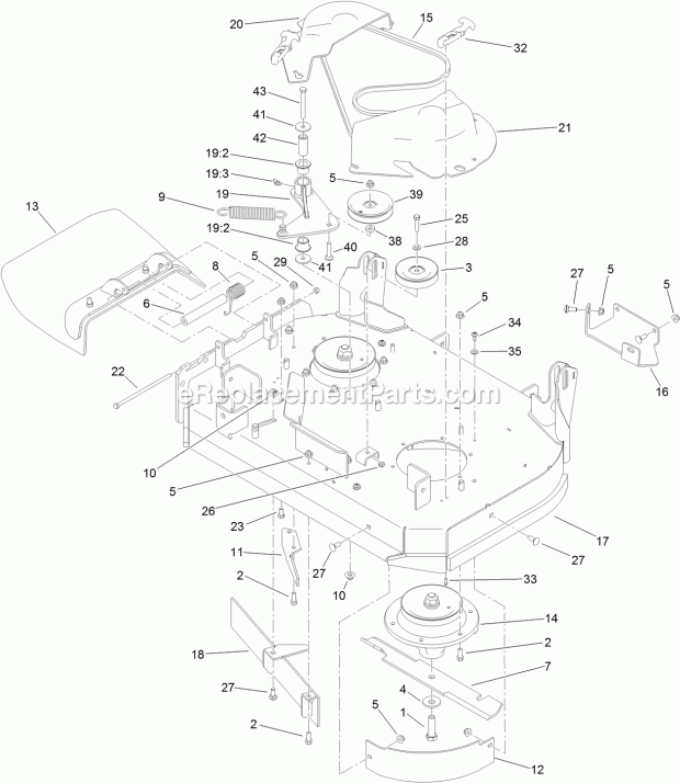 Toro 79534 (316000001-316999999) Grandstand Mower, With 36in Turbo Force Cutting Unit, 2016 Deck Assembly Diagram