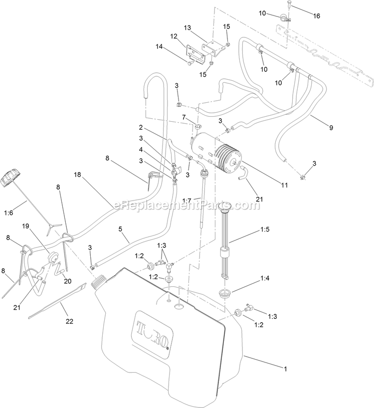 Toro 79534 (400000000-403259999) With 36in Turbo Force Cutting Unit GrandStand Mower Fuel Tank Assembly Diagram