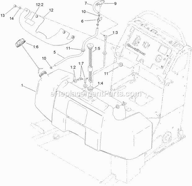 Toro 79553 (312000001-312999999) Grandstand Mower, With 60in Turbo Force Cutting Unit, 2012 Fuel Tank Assembly Diagram