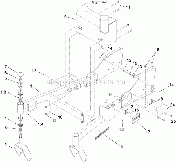 Toro 79559 (290005001-290999999) Grandstand Mower, With 52in Turbo Force Cutting Unit, 2009 Frame and Muffler Guard Assembly Diagram