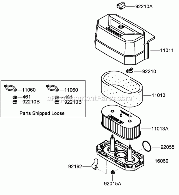 Toro 79559 (290005001-290999999) Grandstand Mower, With 52in Turbo Force Cutting Unit, 2009 Air Filter and Muffler Assembly Kawasaki Fh580v-Fs30 Diagram