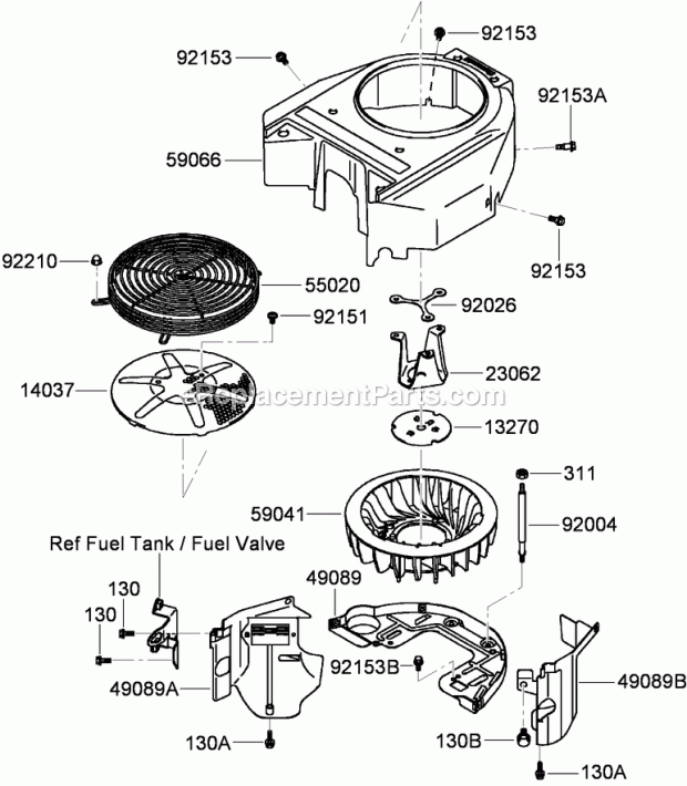 Toro 79559 (290005001-290999999) Grandstand Mower, With 52in Turbo Force Cutting Unit, 2009 Cooling Equipment Assembly Kawasaki Fh580v-Fs30 Diagram