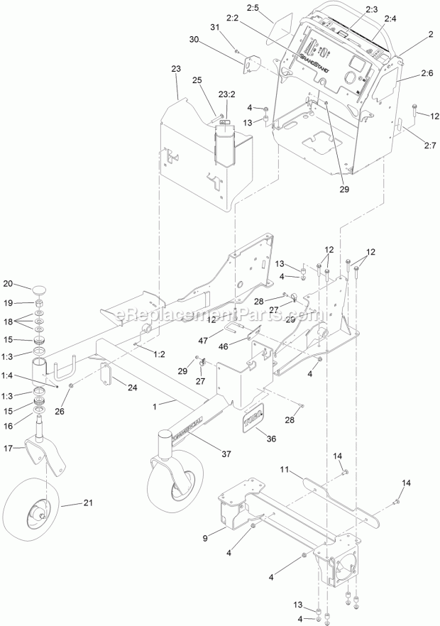 Toro 79589 (314000001-314999999) Grandstand Mower, With 52in Turbo Force Cutting Unit, 2014 Frame Assembly Diagram
