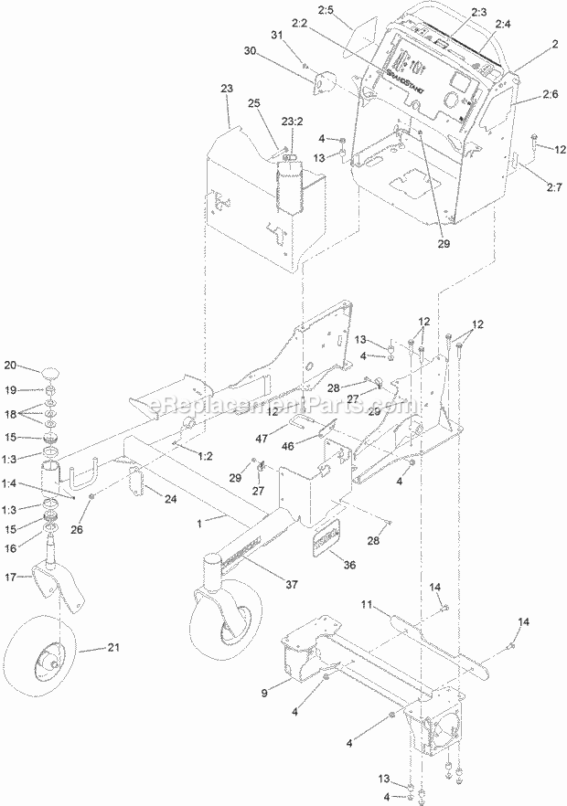 Toro 79589 (315000001-315999999) Grandstand Mower, With 52in Turbo Force Cutting Unit, 2015 Frame Assembly Diagram