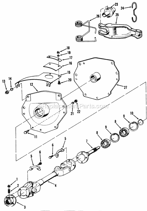 Toro 81-20RG01 (1978) D-250 10-speed Tractor Clutch Housing and Drive Shaft Diagram