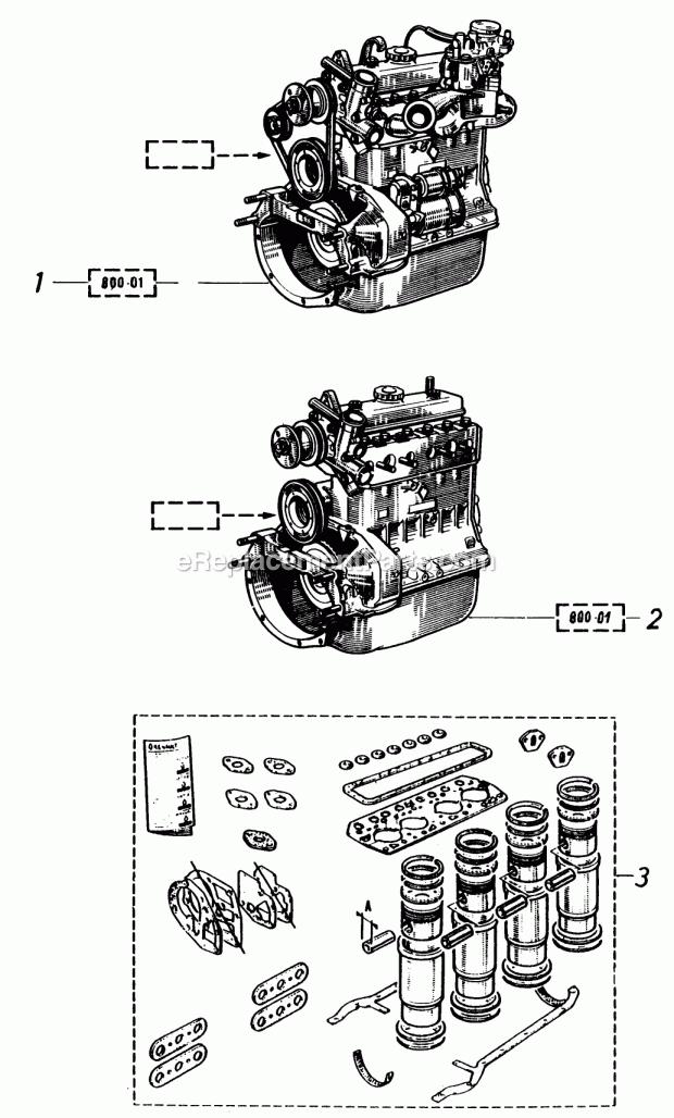 Toro 81-20RG01 (1978) D-250 10-speed Tractor Engine and Pistons Diagram