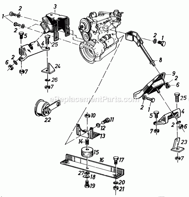 Toro 81-20RG01 (1978) D-250 10-speed Tractor Engine Mounts and Horn Diagram