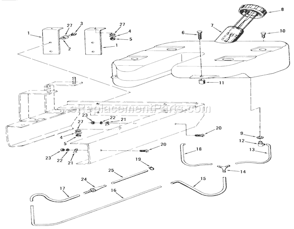 Toro 81-20RG01 (1978) D-250 10-speed Tractor Fuel Tank and Fuel Lines Diagram