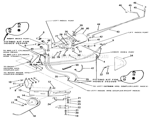 Toro 81-20RG01 (1978) D-250 10-speed Tractor Hydraulic Unit and Hoses Diagram
