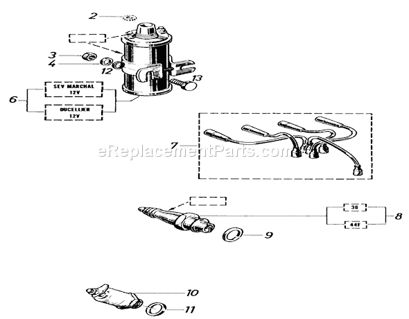 Toro 81-20RG01 (1978) D-250 10-speed Tractor Ignition Coil, Spark Plugs, Spark Plug Leads and Oil Pressure Switch Diagram