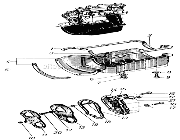 Toro 81-20RG01 (1978) D-250 10-speed Tractor Oil Pan and Timing Chain Cover Diagram