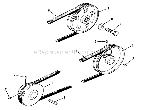 Toro 91-16BS01 (1979) Lawn Tractor Drive Belt And Pulleys Diagram