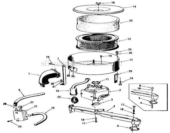 Toro 91-16OS01 (1979) Lawn Tractor D-160 Onan Engine, Fuel And Intake Group Diagram