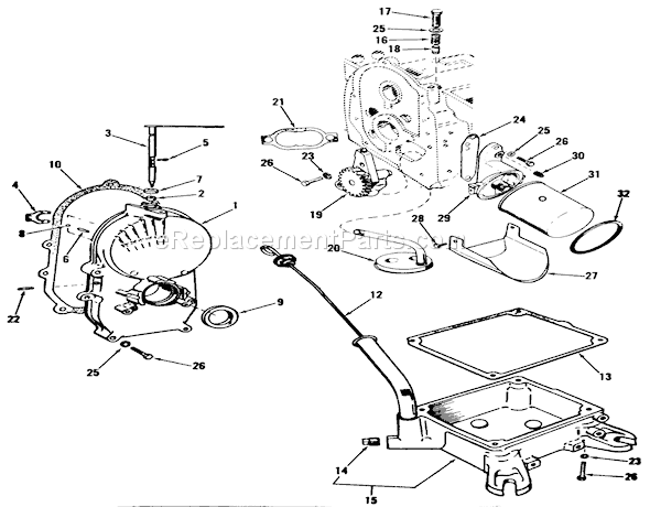 Toro 91-16OS01 (1979) Lawn Tractor D-160 Onan Engine, Gear Cover, Oil Base And Pump Group Diagram