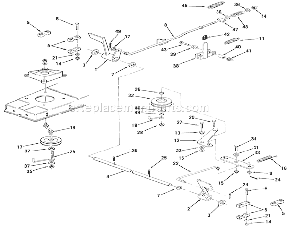 Toro A2-103201 (1982) Lawn Tractor Brake And Clutch Linkage 5-Speed Models Diagram