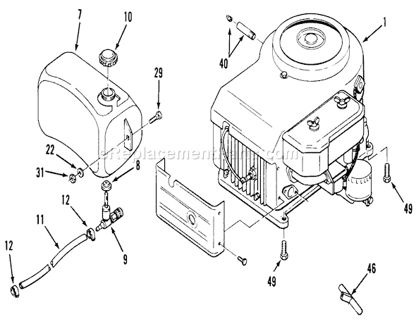 Toro A2-12KE02 (1000001-1999999)(1991) Lawn Tractor Engine, Fuel Tank & Exhaust Assembly Diagram