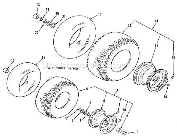Toro A2-12KE02 (1000001-1999999)(1991) Lawn Tractor Wheel & Tire Assembly Diagram