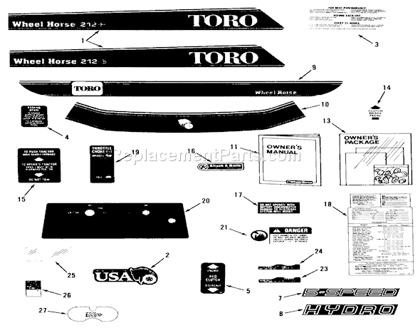Toro A2-12KE02 (1000001-1999999)(1991) Lawn Tractor Decal & Miscellaneous Parts Assembly Diagram