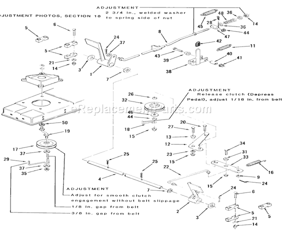 Toro B2-11B392 (1987) Lawn Tractor Brake And Clutch Linkage 3 & 5 Speeds Diagram