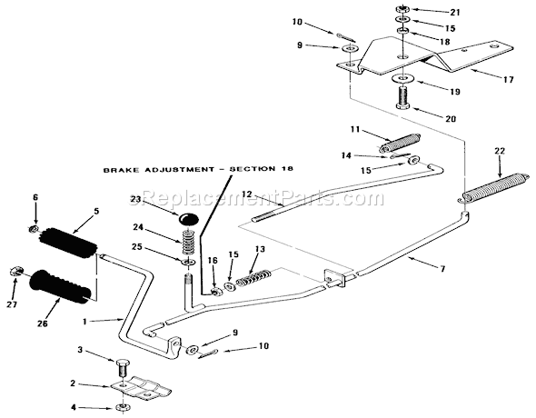 Toro B3-08B302 (1981) Lawn Tractor Clutch, Brake Linkage Diagram