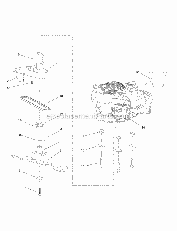 Toro CODE611A (611A400000000-611A999999999) 46cm Lawn Mower Engine and Blade Assembly Diagram