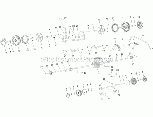 Toro CODE611A (611A400000000-611A999999999) 46cm Lawn Mower Suspension, Traction and Hoc Assembly Diagram