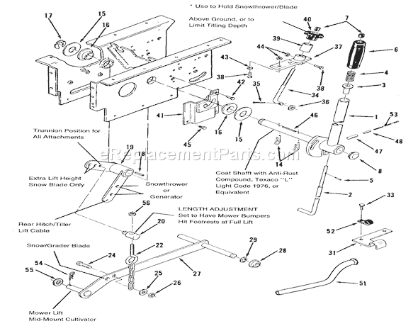 Toro E1-18OE01 (1988) Lawn Tractor Hydraulic Lift Linkage Diagram