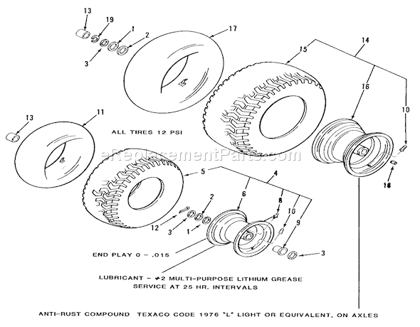 Toro R2-12BE01 (1990) Lawn Tractor Wheels And Tires Diagram