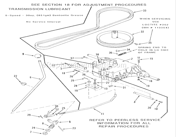 Toro R2-12BE01 (1990) Lawn Tractor 5-Speed Transmission Diagram