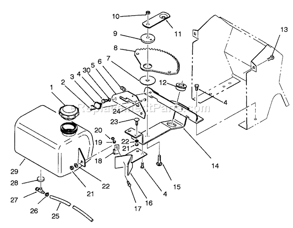 Toro R2-16BE01 (2000001-2999999)(1992) Lawn Tractor Fuel Tank And Steering Bracket Assembly Diagram