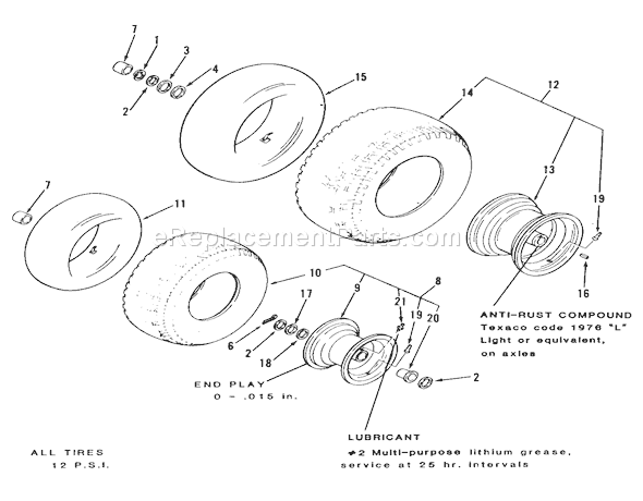 Toro R2-17K501 (1990) Lawn Tractor Wheels And Tires Diagram