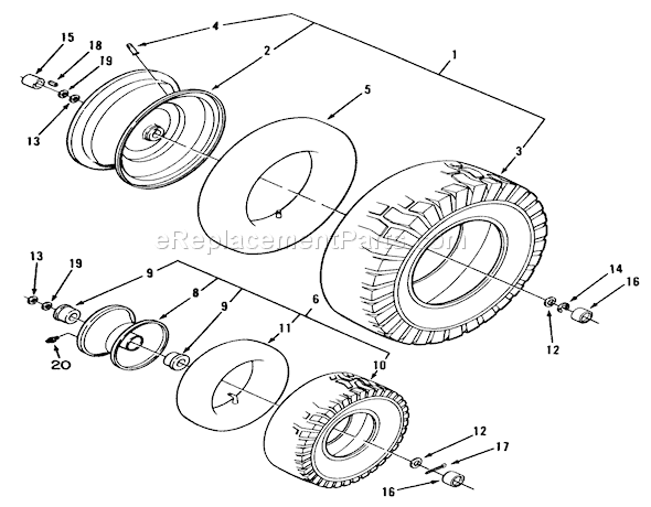 Toro R3-10B404 (2000001-2999999)(1992) Lawn Tractor Wheel & Tire Assemblies Diagram