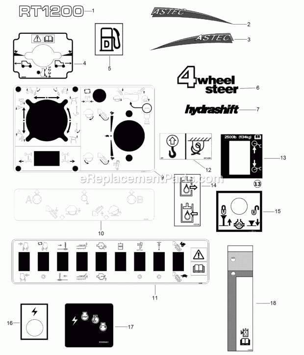 Toro RT1200 (2009-2012) Trencher, 2010 Main Decal Assembly Diagram