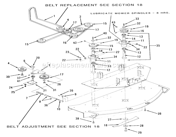 Toro Z1-20KE01 (1987) Lawn Tractor Mower Spindle And Belts Diagram