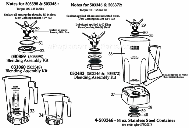 Waring MX1200XT Variable Speed Blender Page B Diagram