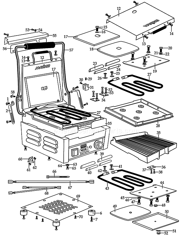 Waring WDG250T Ribbed Top And Bottom Grill Page B Diagram