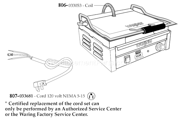 Waring WDG250T Ribbed Top And Bottom Grill Page C Diagram