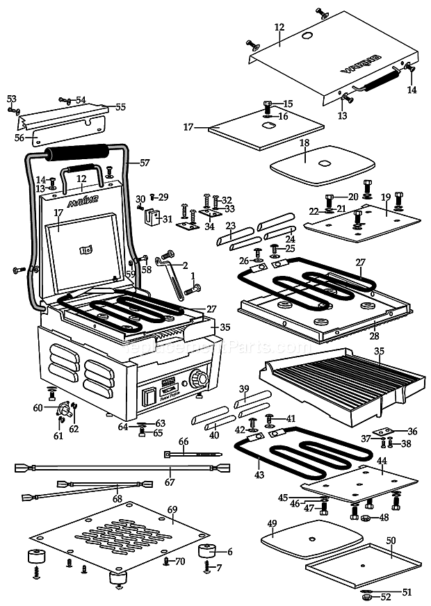 Waring WPG150T Single Panini Grill With Timer Page B Diagram