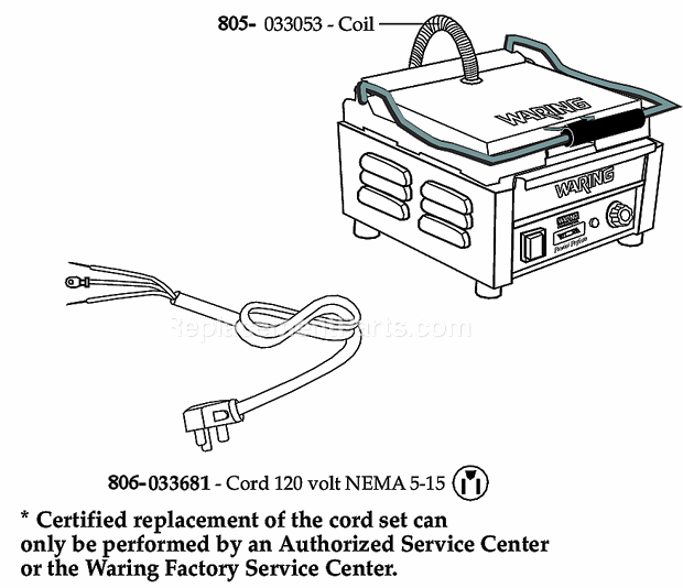 Waring WPG150T Single Panini Grill With Timer Page C Diagram