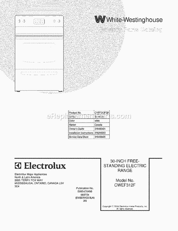Westinghouse CWEF312FSB White Westinghouse/Range Page C Diagram