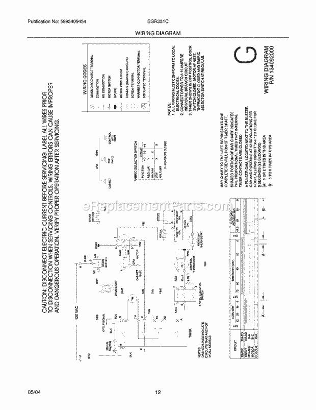 Westinghouse SGR351CS0 White Westinghouse/Dryer Page G Diagram