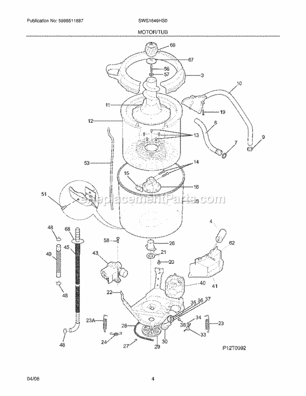 Westinghouse SWS1649HS0 Washer Motor / Tub Diagram