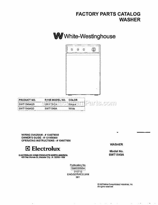 Westinghouse SWT1549AQ0 Washer - W.Westinghouse Page F Diagram