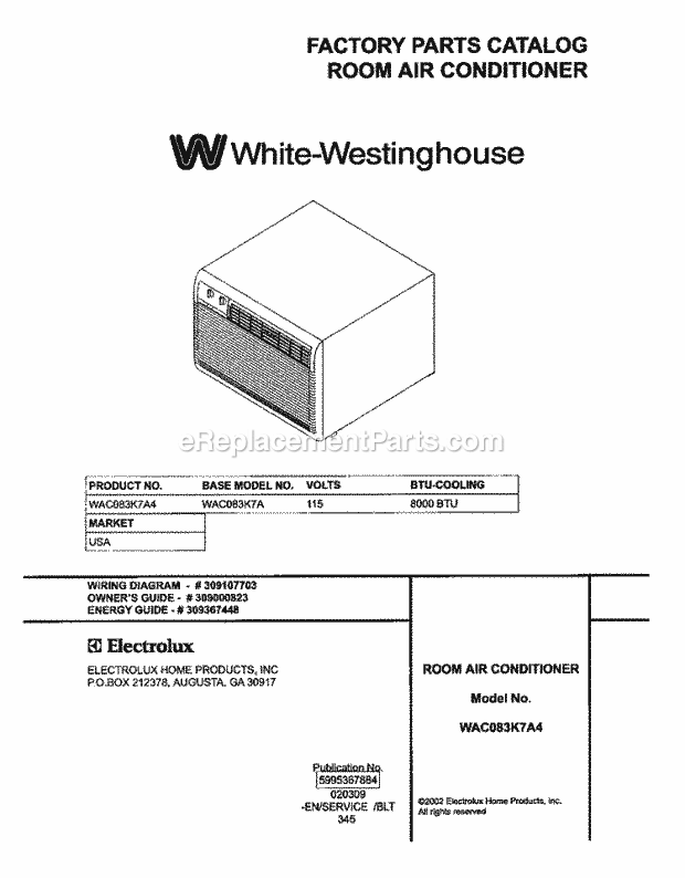 Westinghouse WAC083K7A4 White Westinghouse/Air Conditioner Page E Diagram