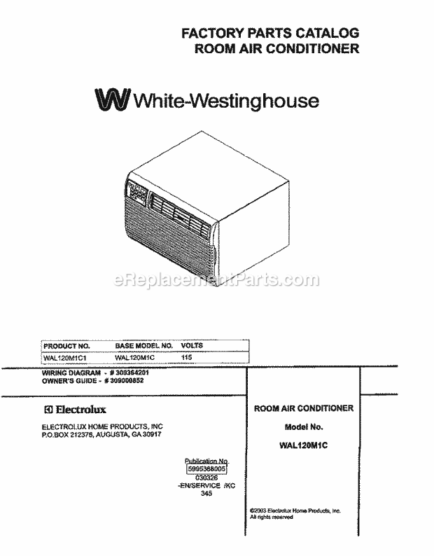 Westinghouse WAL120M1C1 White Westinghouse/Air Conditioner Page D Diagram