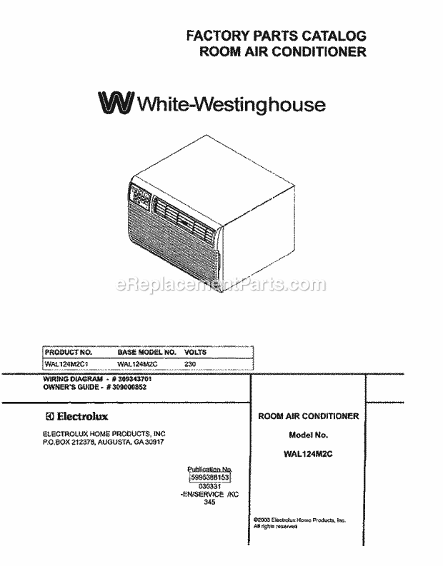 Westinghouse WAL124M2C1 White Westinghouse/Air Conditioner Page D Diagram